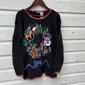 VINTAGE Santa’s Club Embroidered Embellished Ugly Knit Christmas Sweater- Size M